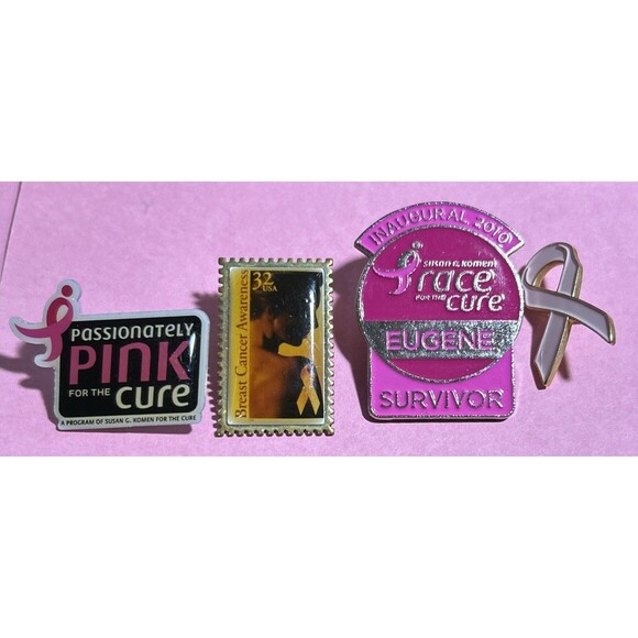 1st Survivor’s Race for 2010 Pin and 3 other Awareness ,Pink Ribbon Lapel Pins - Picture 1 of 4